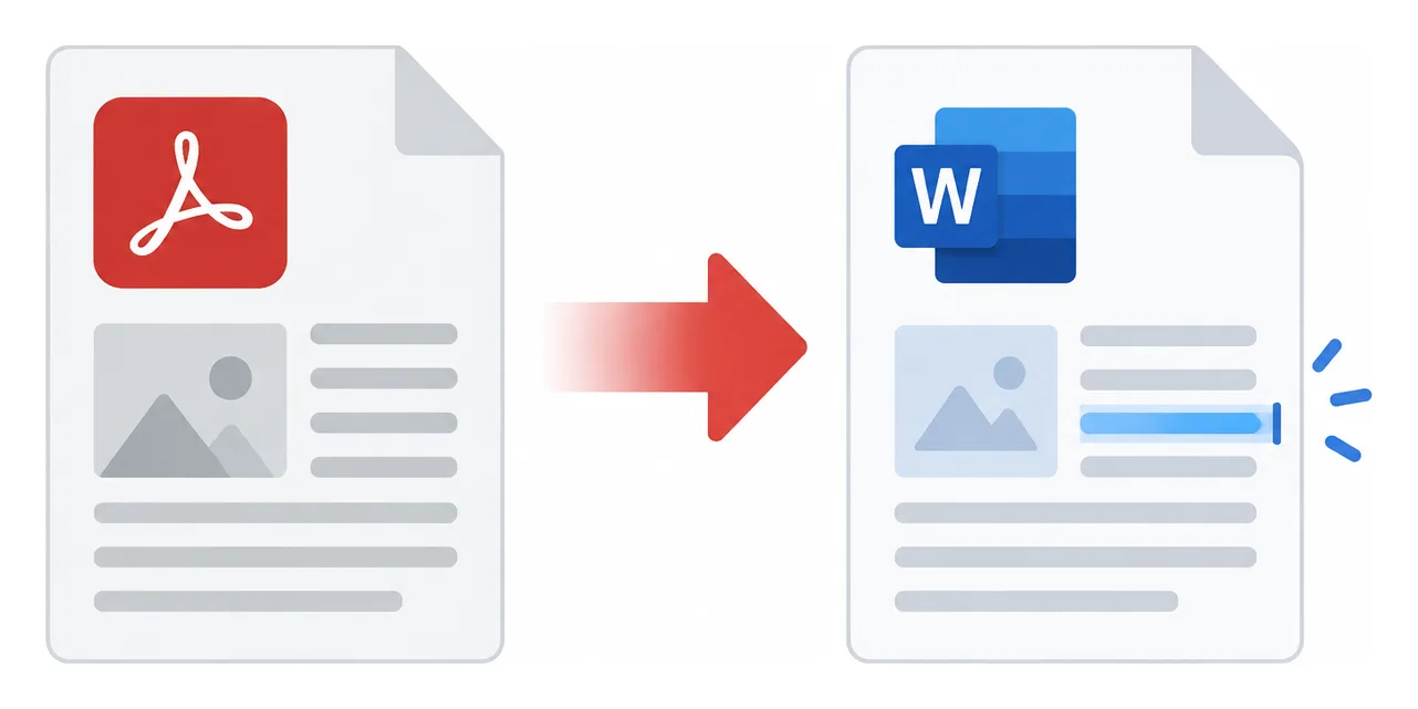 Ilustração da conversão de um PDF em documento Word editável sem redigitar