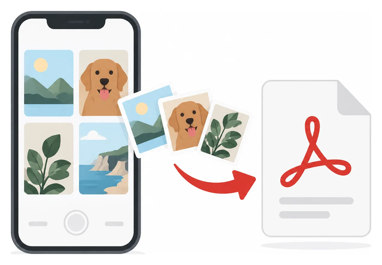 Ilustração da conversão de fotos do telefone em um PDF