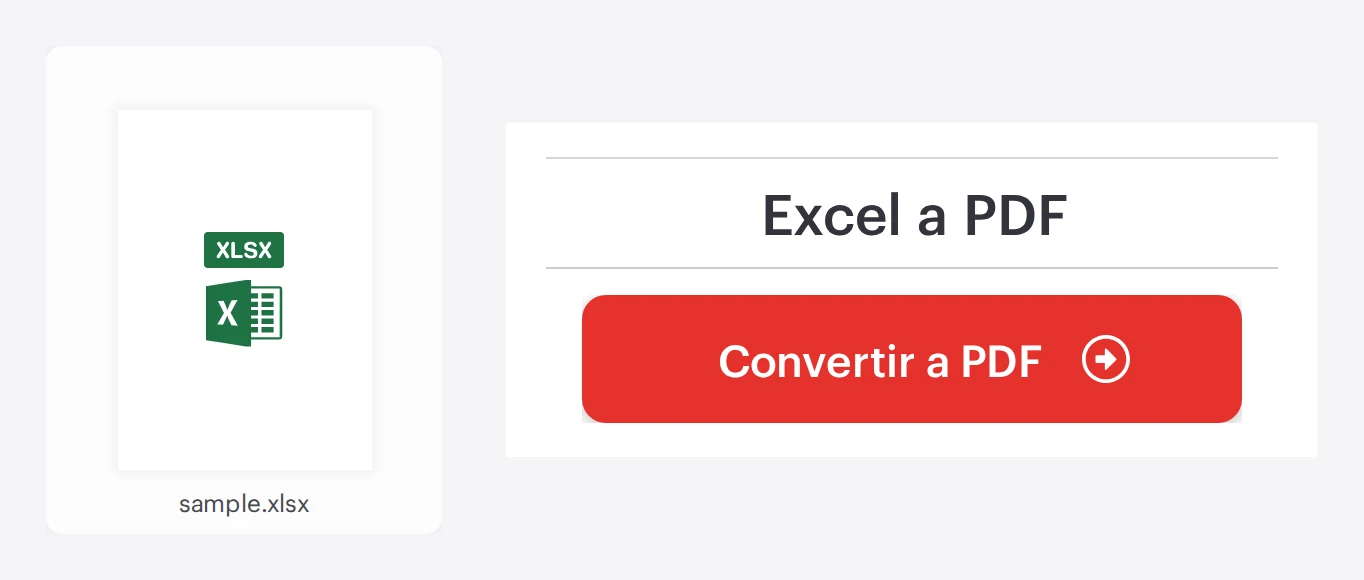 La herramienta Excel a PDF de iLovePDF con una hoja de Excel cargada, lista para convertir a PDF