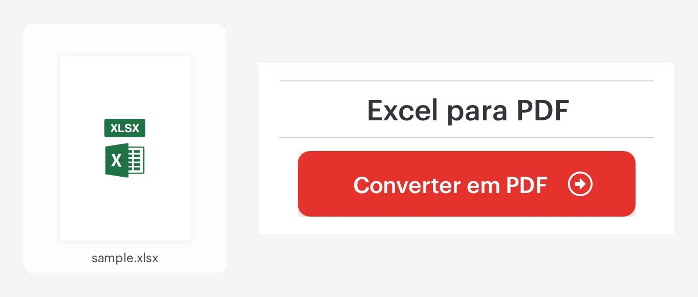 A ferramenta Excel para PDF do iLovePDF com uma planilha Excel carregada, pronta para converter em PDF