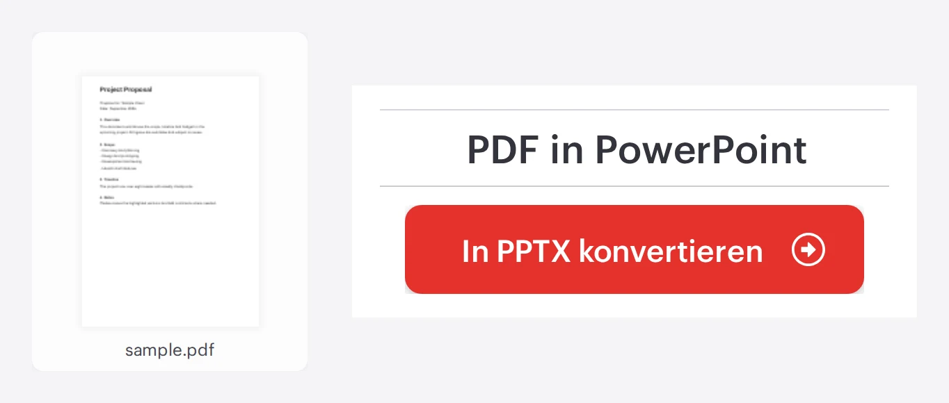Das iLovePDF-Tool „PDF zu PowerPoint" mit geladener PDF, bereit zur Umwandlung in eine bearbeitbare PowerPoint-Präsentation